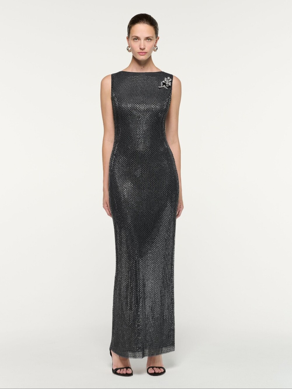 Roland Mouret Flower Brooch Diamante Maxi Dress